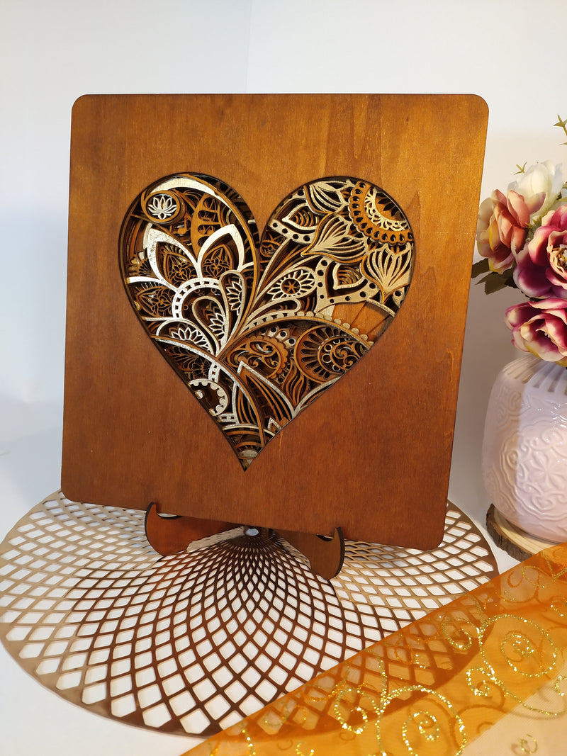 Multilayer Heart Mandala Laser Cut Wall Decor