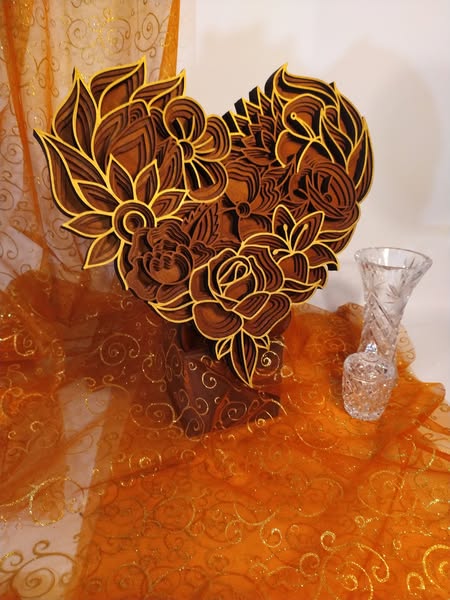 Floral Heart Mandala Wood Art | 3D Layered Rose Bouquet Wall Decor
