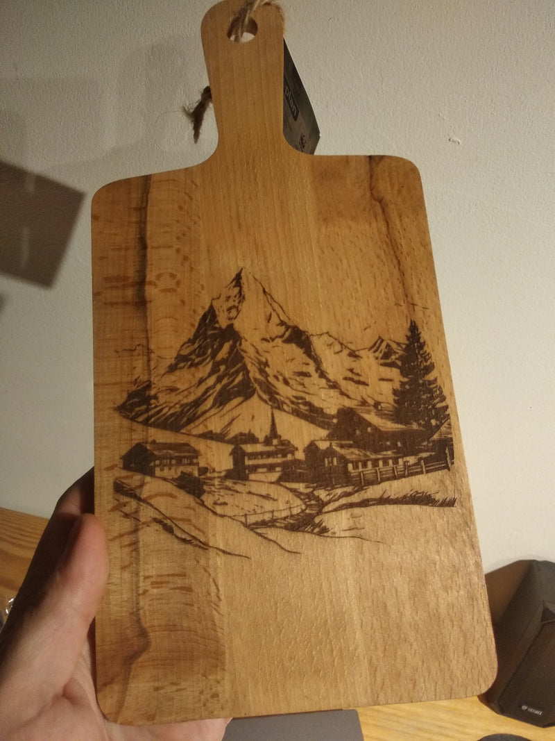 Alpine Mountain Village Cutting Board | Matterhorn Laser Engraved Kitchen Art