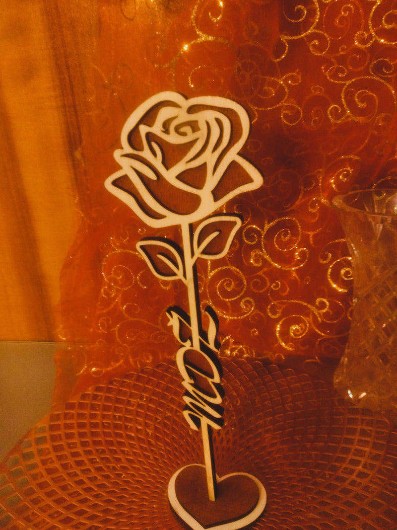 Wooden Rose Love Stand | Romantic Laser Cut Flower Decoration